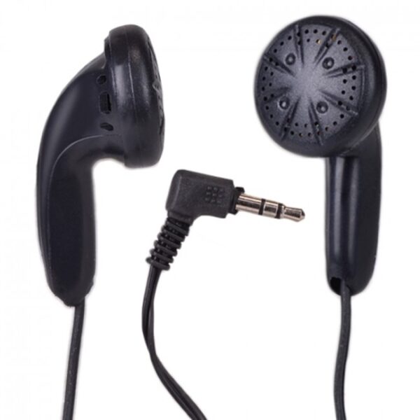 Disposable Bulk Black Stereo Earbuds w/ 3.5mm Plug Individually Wrapped / Sealed 46" Length
