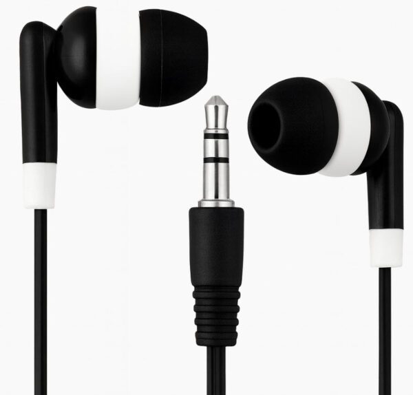 50 Pack Black Earbuds, 3.5mm Plug, Individually Bagged