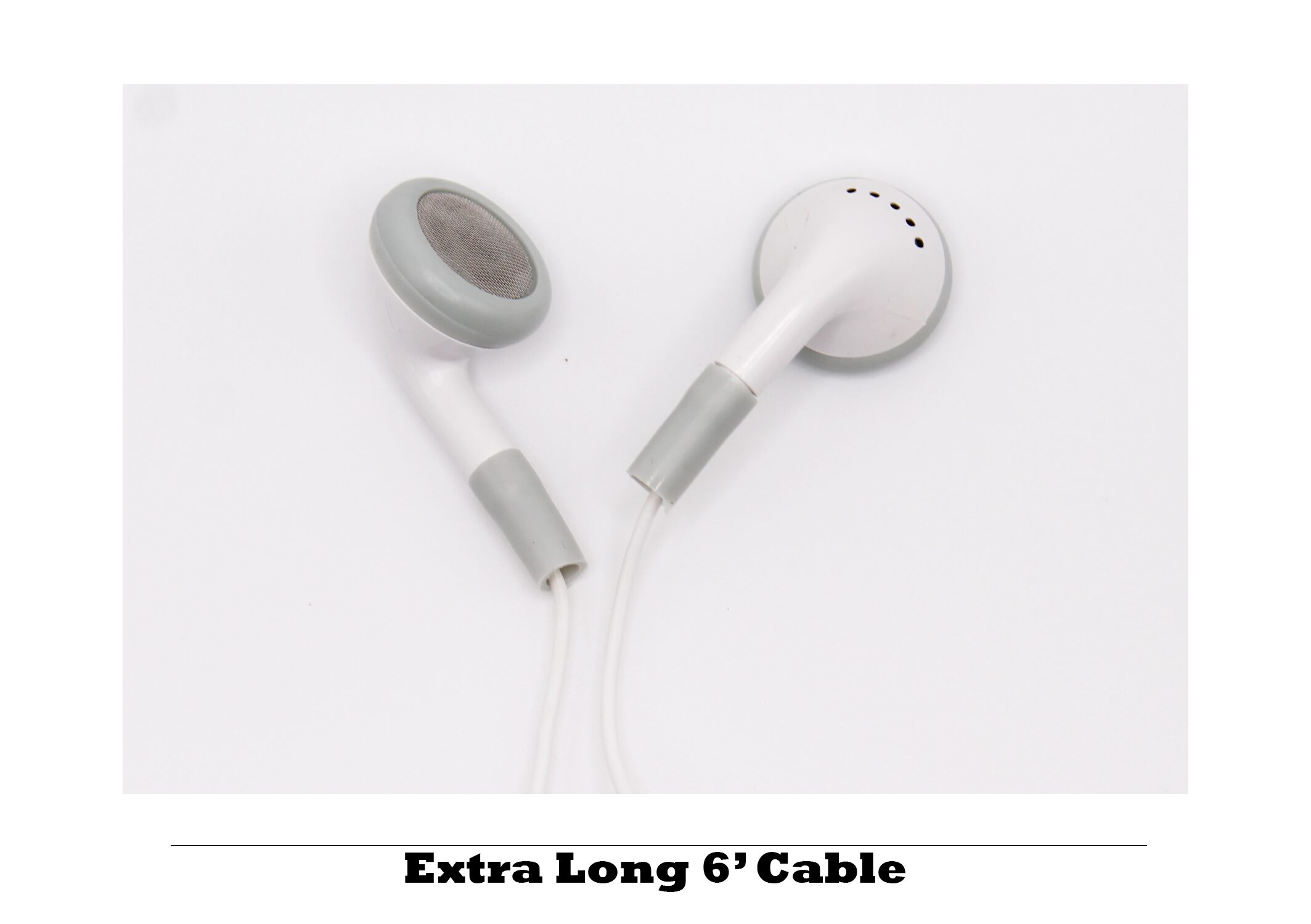 Extra Long 6′ Cable Length BLACK or WHITE/GREY InEar Earbuds Low
