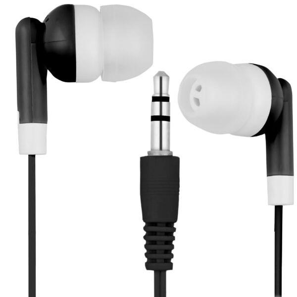 50 Pack Black Earbuds, 3.5mm Plug, Individually Bagged