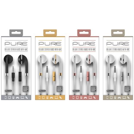 CLEARANCE: Stereo Sentry Pure Earbuds, 12 Pack of 4 Colors with In-Line Microphone - HM227