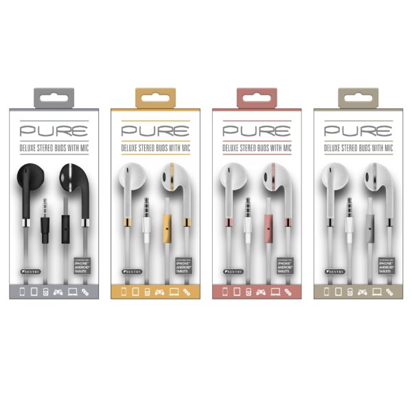 Stereo Sentry Pure Earbuds, 12 Pack of 4 Colors with In-Line Microphone - HM227