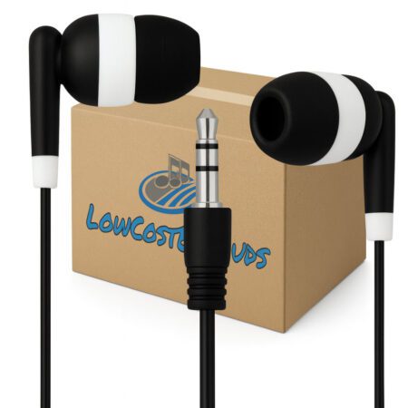 50 Pack Black Earbuds, 3.5mm Plug, Individually Bagged