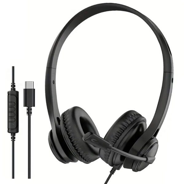 Black USB-C Stereo Headset Headphones with Boom Mic - Model ZRX-500 - Image 2