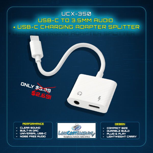 USB-C to 3.5mm Audio + USB-C Charging Adapter Splitter - (Model: UCX-350) - Image 4