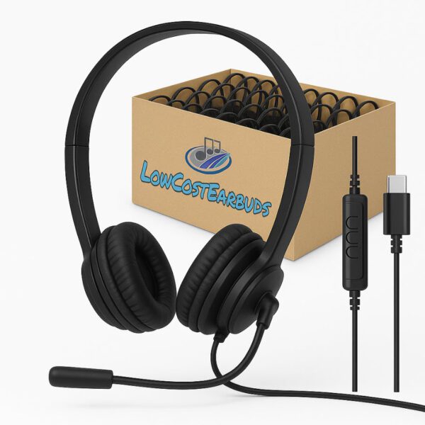 25 Pack Black USB-C Stereo Headset Headphones with Boom Mic - Model ZRX-500