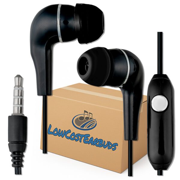 100 Pack Black Headset Headphones with In-Line Microphone, Individually Bagged (Model: IMB-100)