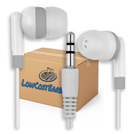 100 Pack White Earbuds, 3.5mm Plug, Individually Bagged