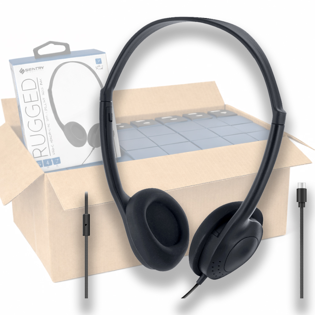 Pack of 24 - Black USB-C Over-the-Head "Rugged" Headphones with Microphone (Model: IC417)