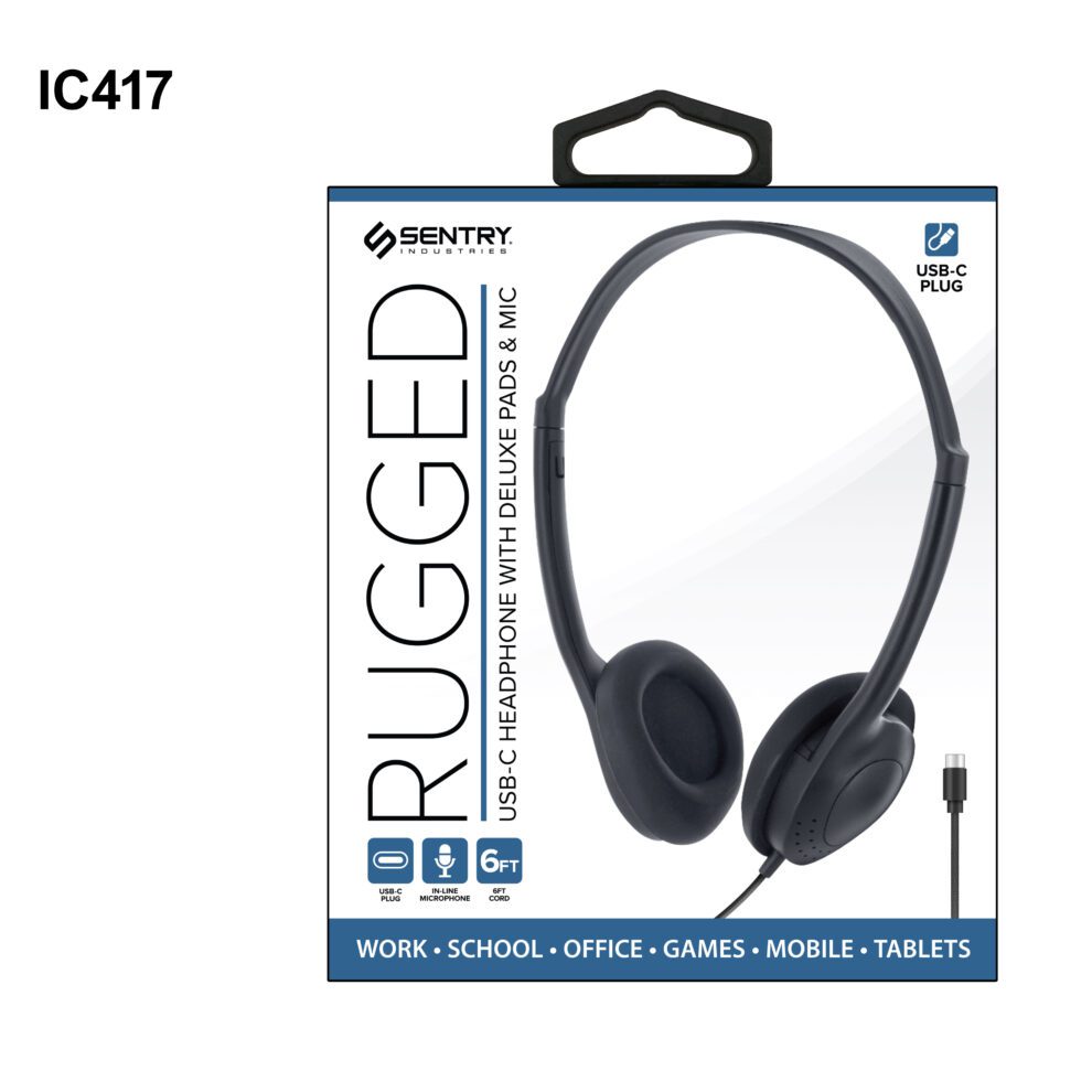 Black USB-C Over-the-Head “Rugged” Headphones with Microphone (Model ...