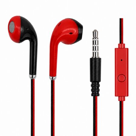 Premium Two-Tone Red & Black Stereo Earbuds with Microphone – Textured Cable (Model: UL-24)